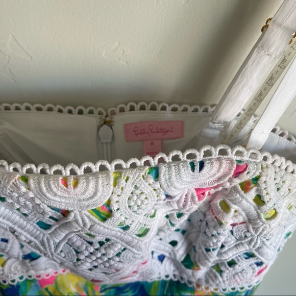 Lily Pulitzer Painted Palms Print Dress with Crochet Overlay Mini Dress - Picture 8 of 9